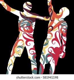 Boxing active young men box sport silhouettes vector abstract mosaic graphic background illustration