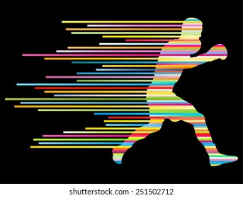 Boxing active young men sport silhouettes abstract background illustration vector concept made of stripes