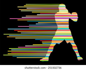 Boxing active young men sport silhouettes abstract background illustration vector concept made of stripes