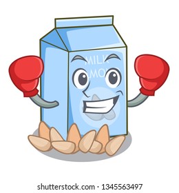 Boxing almond milk in the character glass