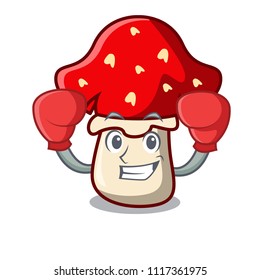 Boxing amanita mushroom character cartoon