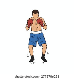 Boxing Athlete in Dynamic Footwork Pose with Light Bounce Stance Vector Illustration