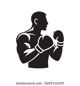 Boxing athlete masculine man silhouette isolated on transparent white background	