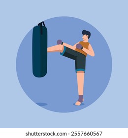 a boxing athlete who is practicing using a bag
