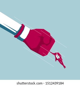 Boxing attack businessman. Isolated on blue background.