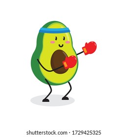 boxing avocado fruit cute character mascot vector design
