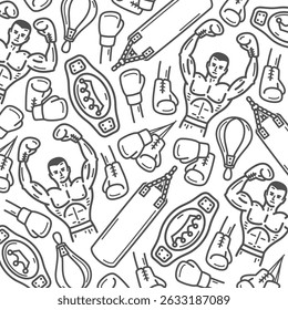 Boxing background, pattern set. Collection icons boxing. Vector