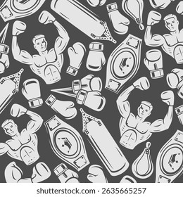 Boxing background, pattern set. Collection icons boxing. Vector