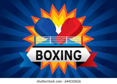 Boxing badge design with gloves and boxing ring.