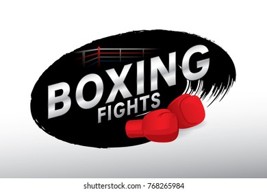 Boxing badge design with gloves and boxing ring.