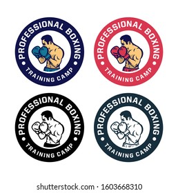 boxing badge logo design boxer do defense vector pack