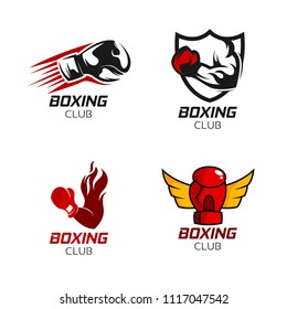 Boxing badge logo design template. Fighting sport emblem icon vector illustration