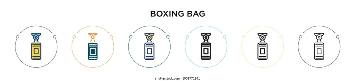 Boxing bag icon in filled, thin line, outline and stroke style. Vector illustration of two colored and black boxing bag vector icons designs can be used for mobile, ui, web