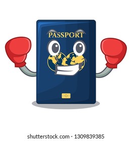 Boxing blue passport in the cartoon form