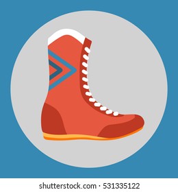 Boxing boots icon. Red boxing shoes on a blue background. Sports Equipment. Vector Illustration.