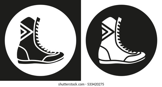 Boxing boots icon. Silhouette boxing shoes on a black and white background. Sports Equipment. Vector Illustration