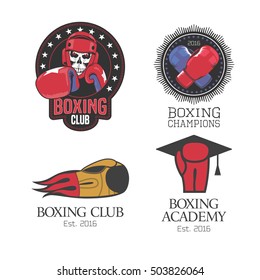 Boxing, box club set of vector icons, logo, symbol, emblem, signs. Template design elements with boxing gloves for club, school, competition