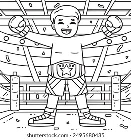 Boxing Boxer with a Champion Belt Coloring Page 