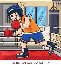 Boxing Boxer Evading Colored Cartoon Illustration