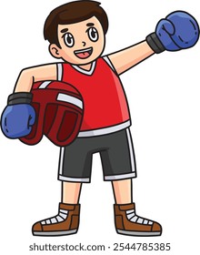 Boxing Boxer Holding Headgear Cartoon Clipart