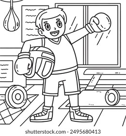 Boxing Boxer Holding Headgear Coloring Page 