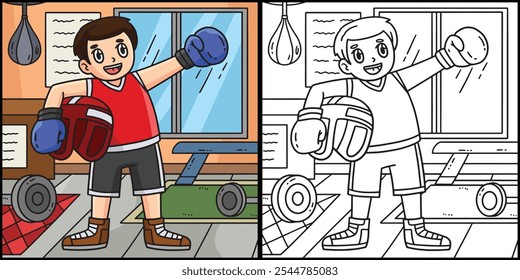 Boxing Boxer Holding Headgear Illustration