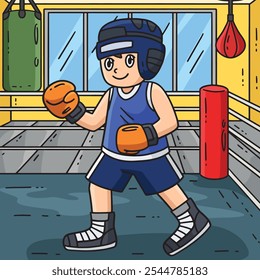 Boxing Boxer with Protective Gear Colored Cartoon 