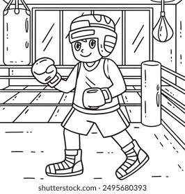 Boxing Boxer with Protective Gear Coloring Page