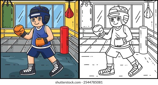 Boxing Boxer with Protective Gear Illustration