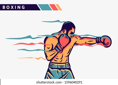 Boxing boxer punching artwork illustration with motion effect