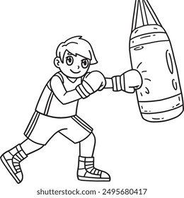 Boxing Boxer and Punching Bag Isolated Coloring 