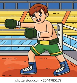 Boxing Boxer Punching Colored Cartoon Illustration