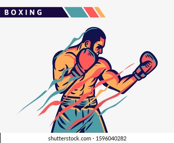 Boxing boxer punching uppercut artwork illustration with motion effect