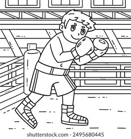 Boxing Boxer Raising Arms to Block Coloring Page