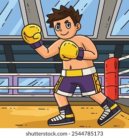 Boxing Boxer Stance Colored Cartoon Illustration