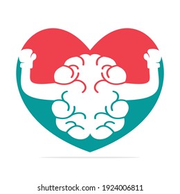 Boxing brain in heart shape logo concept design. Love brain logo vector design.