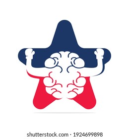 Boxing brain in star shape logo concept design. Star brain logo vector design.