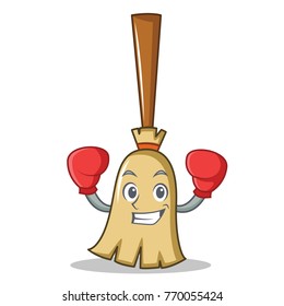 Boxing broom character cartoon style