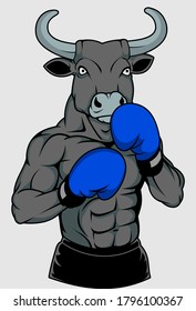 boxing bull with blue boxing gloves
