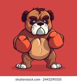 Boxing Bulldog Fighter in Red Gloves Character Illustration