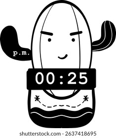 Boxing Cactus Character with Timer.
A funny cactus wearing boxing gloves, showing a digital timer. Great for fitness, countdowns, or humorous cartoon content.