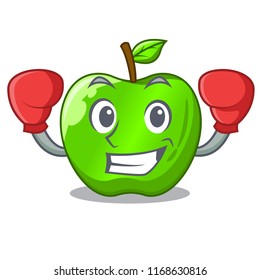 Boxing cartoon of big shiny green apple