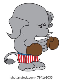 A boxing cartoon elephant is getting ready for a serious bout