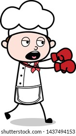 Boxing - Cartoon Waiter Male Chef Vector Illustration