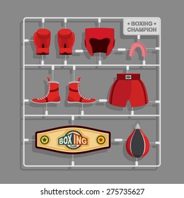 Boxing champion Plastic model kits. Training and Competition. Vector illustration