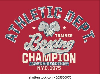 Boxing Champion - Vintage vector artwork for kids sportswear in custom colors, grunge effect in separate layer 