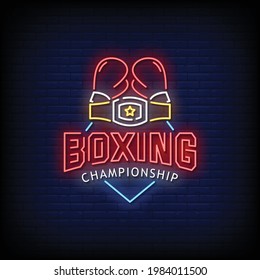 Boxing Championship Neon Signs Style Text Vector