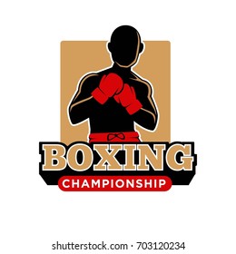 Plantilla de icono vectorial del campeonato de boxeo en guantes de caja