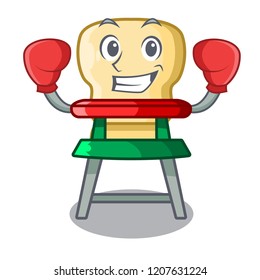 Boxing character baby eat on highchair indoors