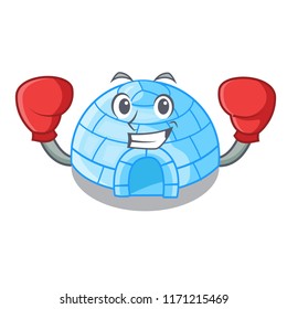 Boxing character cartoon ice house in snowfield